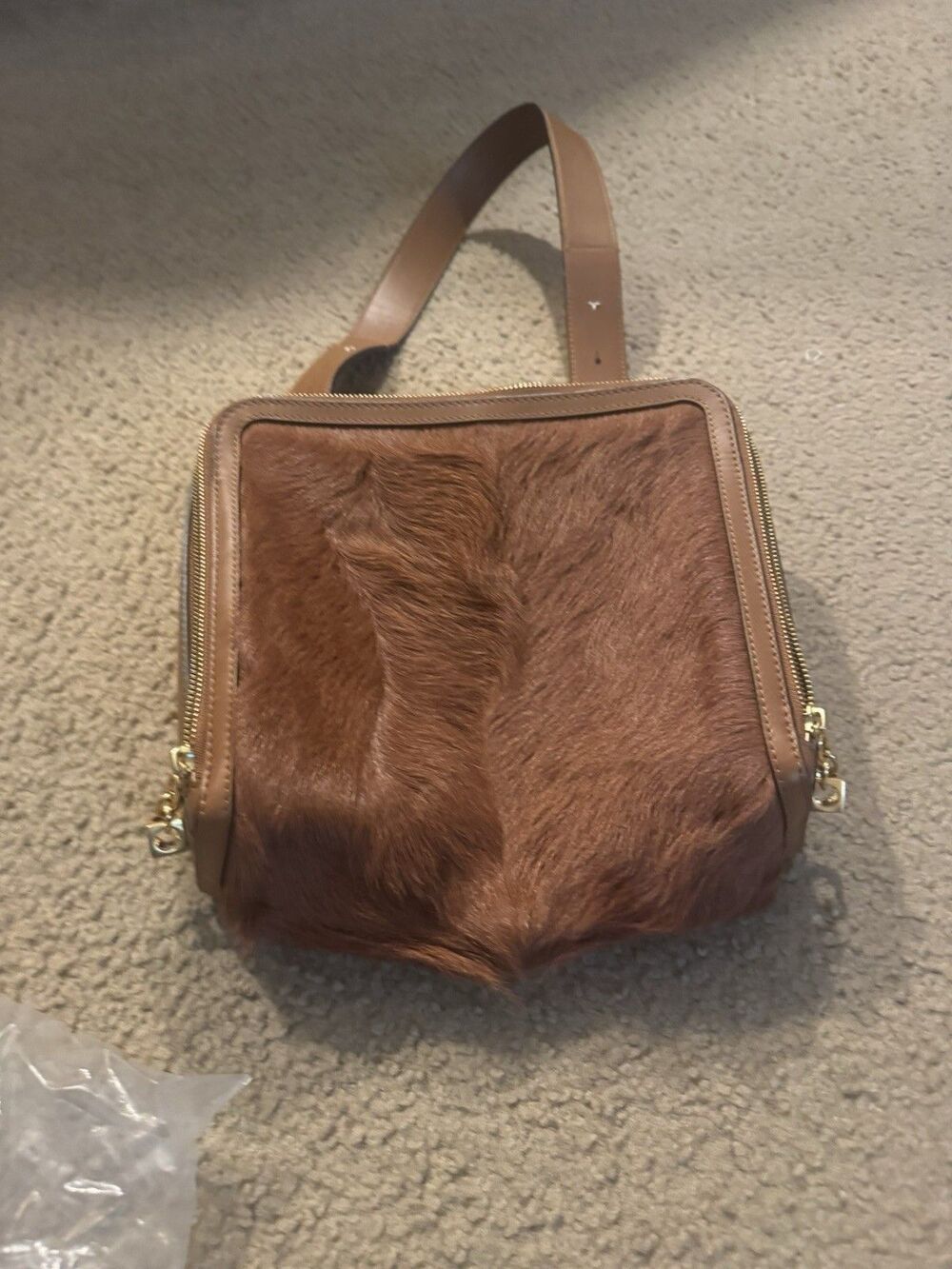 Authentic Vintage Tory Burch Arthur Fur 2Way Leather Shoulder Handbag Brown - Picture 5 of 10